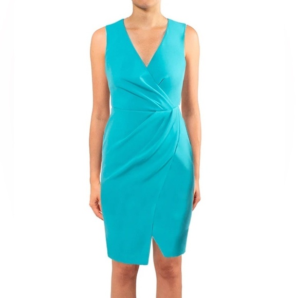 Black Halo Tannah Draped Aqua Blue Mini Sheath Dress - Picture 1 of 9